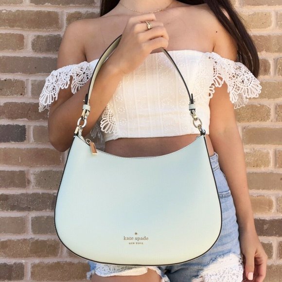 Kate Spade Staci Saffiano Leather Shoulder Crossbody Handbag Purse Crystal Blue - Picture 4 of 5